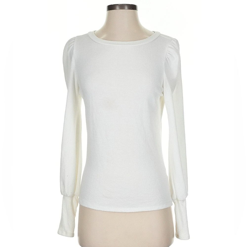 Women’s Alya Elegant White Puff Sleeve Fitted Top Super Soft‎ Size XS